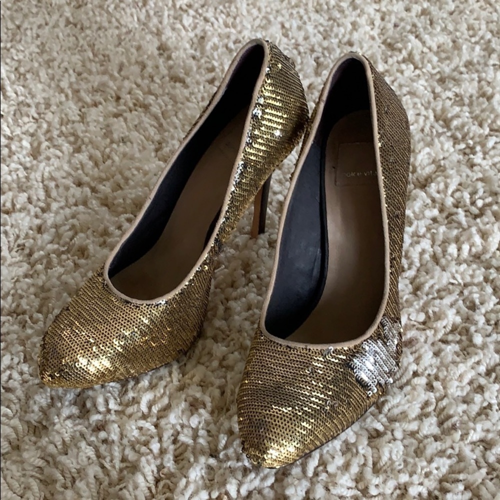 Dolce Vita Gold & Silver Sequin Flippy Heels Pumps Round Toe Size 8